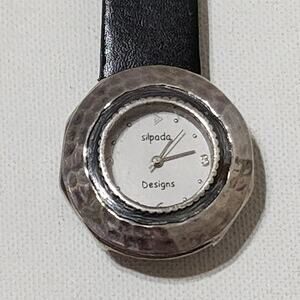 Silpada H357 unisex sterling silver and Black Leather Band Japanese quartz watch